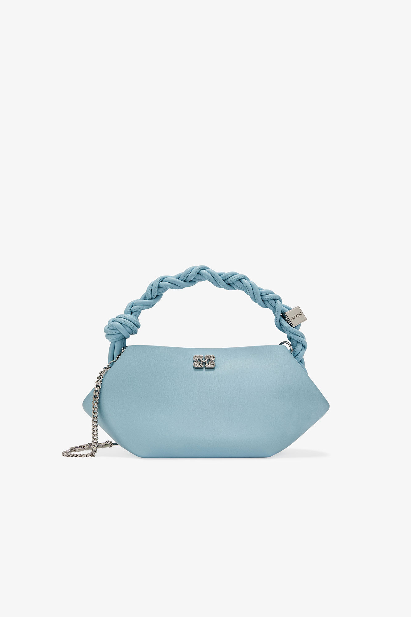 Icy Blue Satin Mini GANNI Bou Bag, Recycled Polyester, in colour Icy Blue - 1 - GANNI