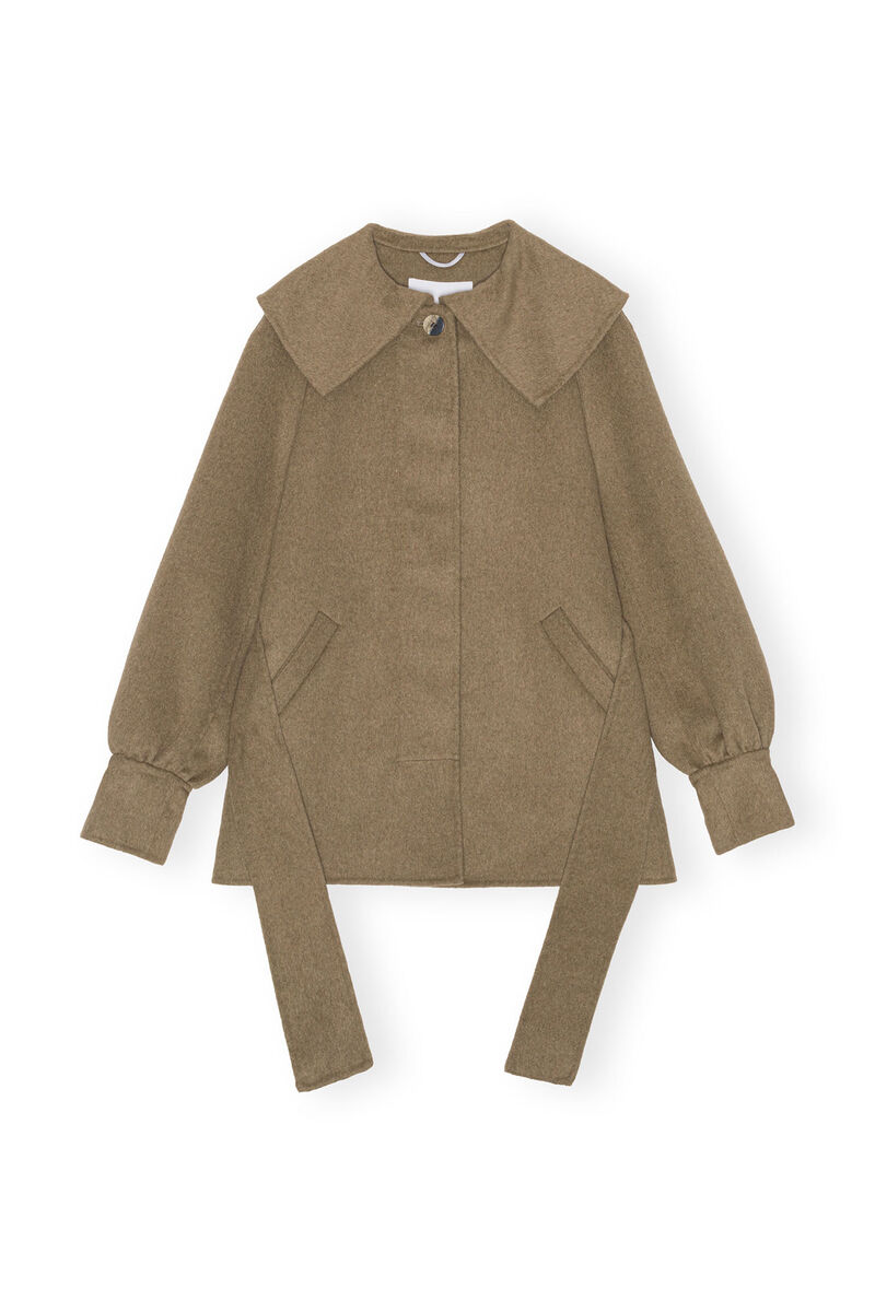 Brown Wool Collar Jacket, Polyamide, in colour Petrified Oak - 1 - GANNI