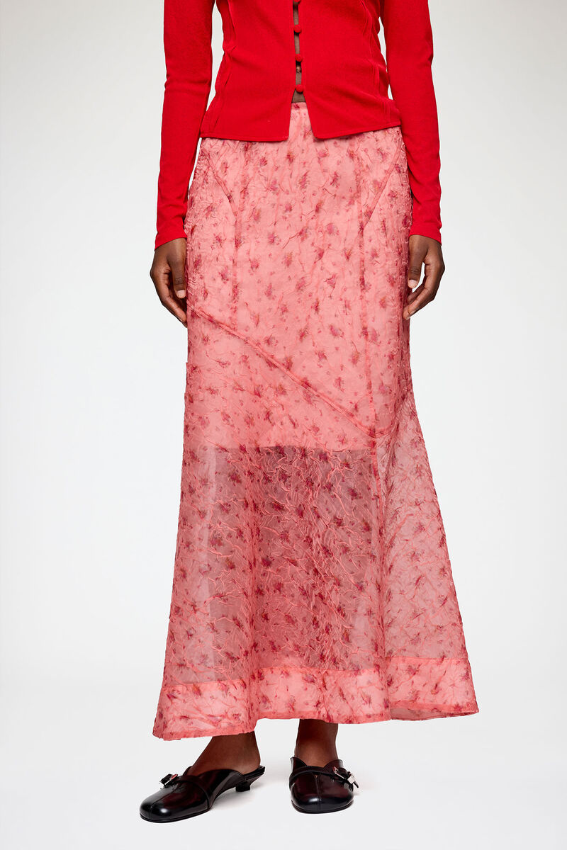 Skirt in Printed Shibori Organza, Recycled Polyester, in colour Lantana - 2 - GANNI