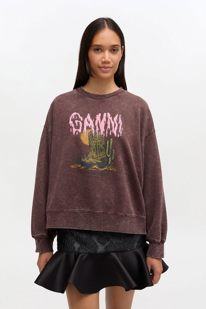 Vintage Wash Sweatshirt, in colour Chocolate Plum - 1 - GANNI