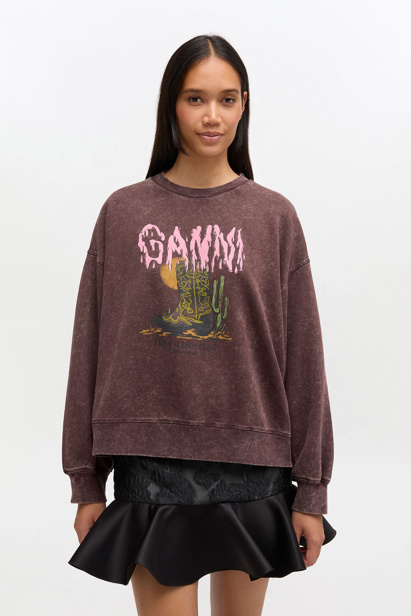 Vintage Wash Sweatshirt, in colour Chocolate Plum - 1 - GANNI