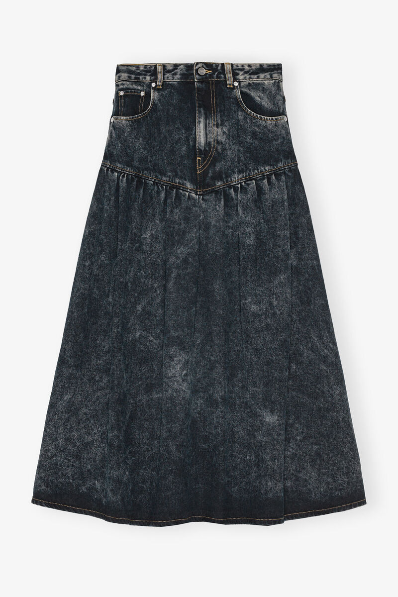 Black Washed Denim Skirt, Tencel, in colour Black Washed - 1 - GANNI