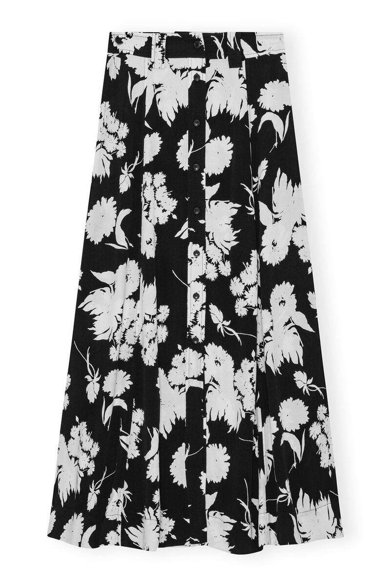 Printed Crepe Long Skirt, LENZING™ ECOVERO™, in colour Black - 1 - GANNI