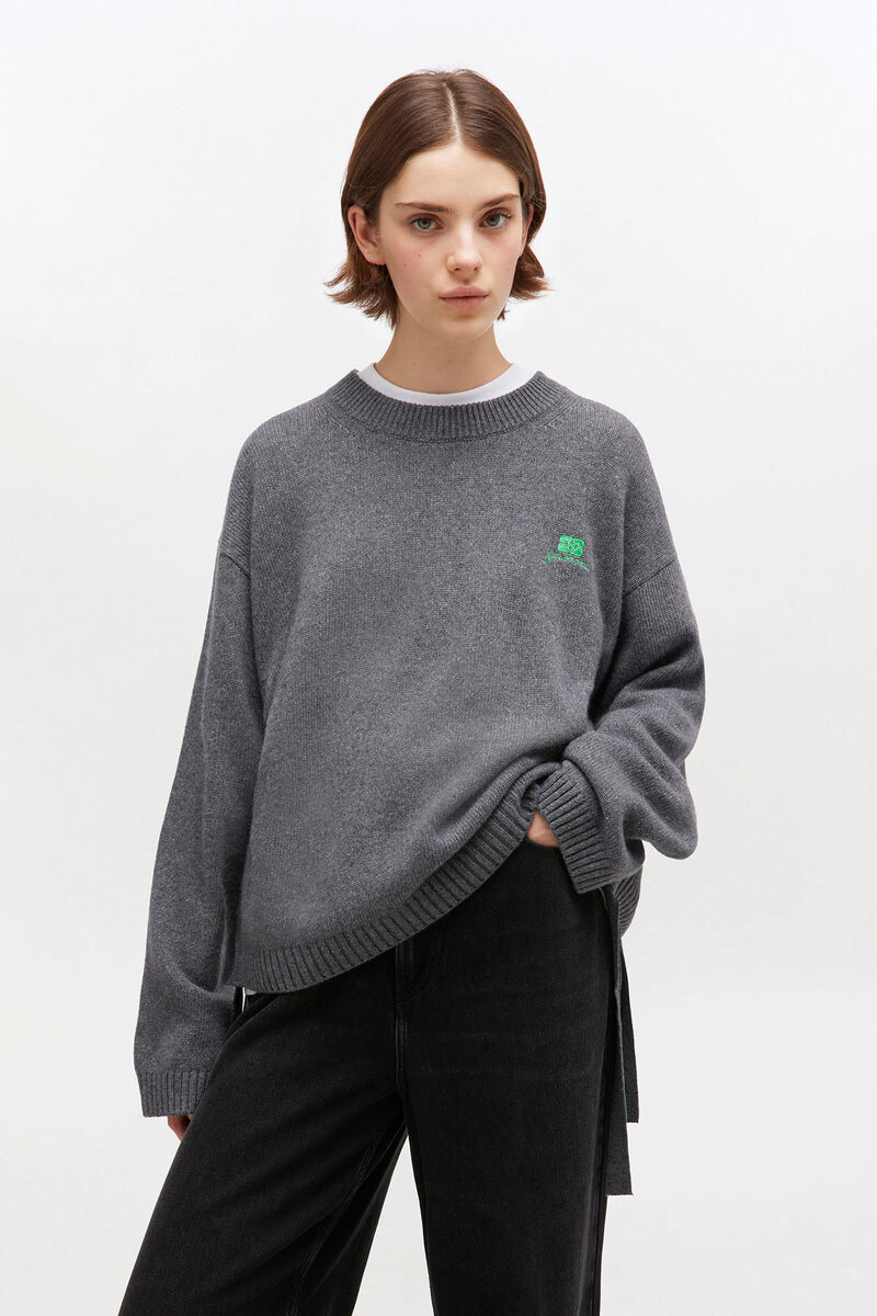 Grey Wool Mix Jumper, Viscose, in colour Charcoal Grey - 2 - GANNI