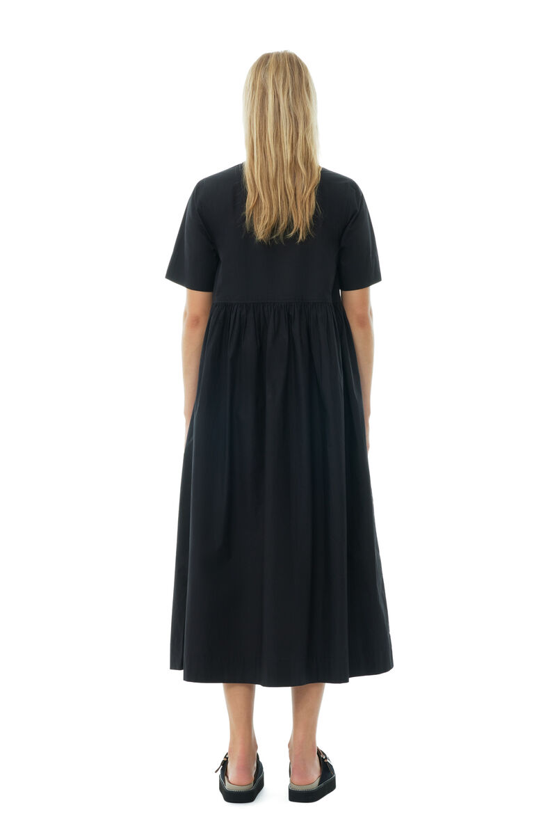 Black Cotton Poplin Long Tie String Dress, Cotton, in colour Black - 4 - GANNI