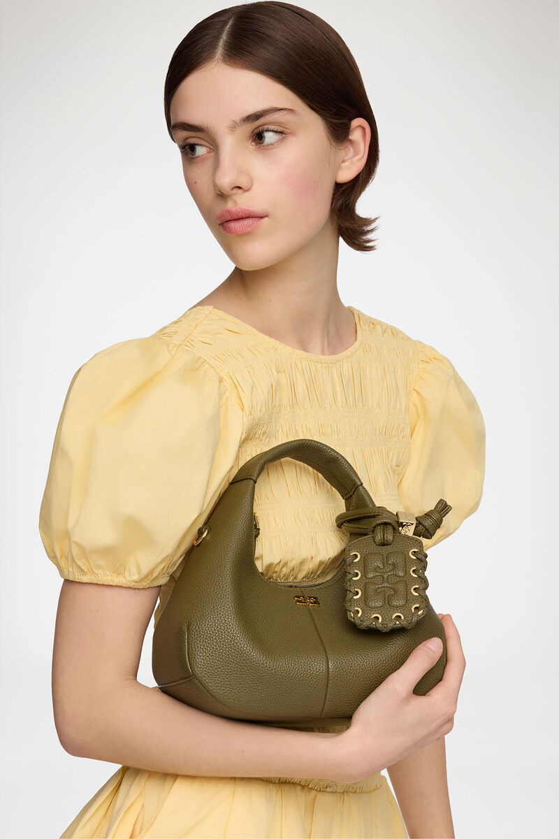Mini Hobo Bag in Green, Recycled Polyester, in colour Military Olive - 2 - GANNI