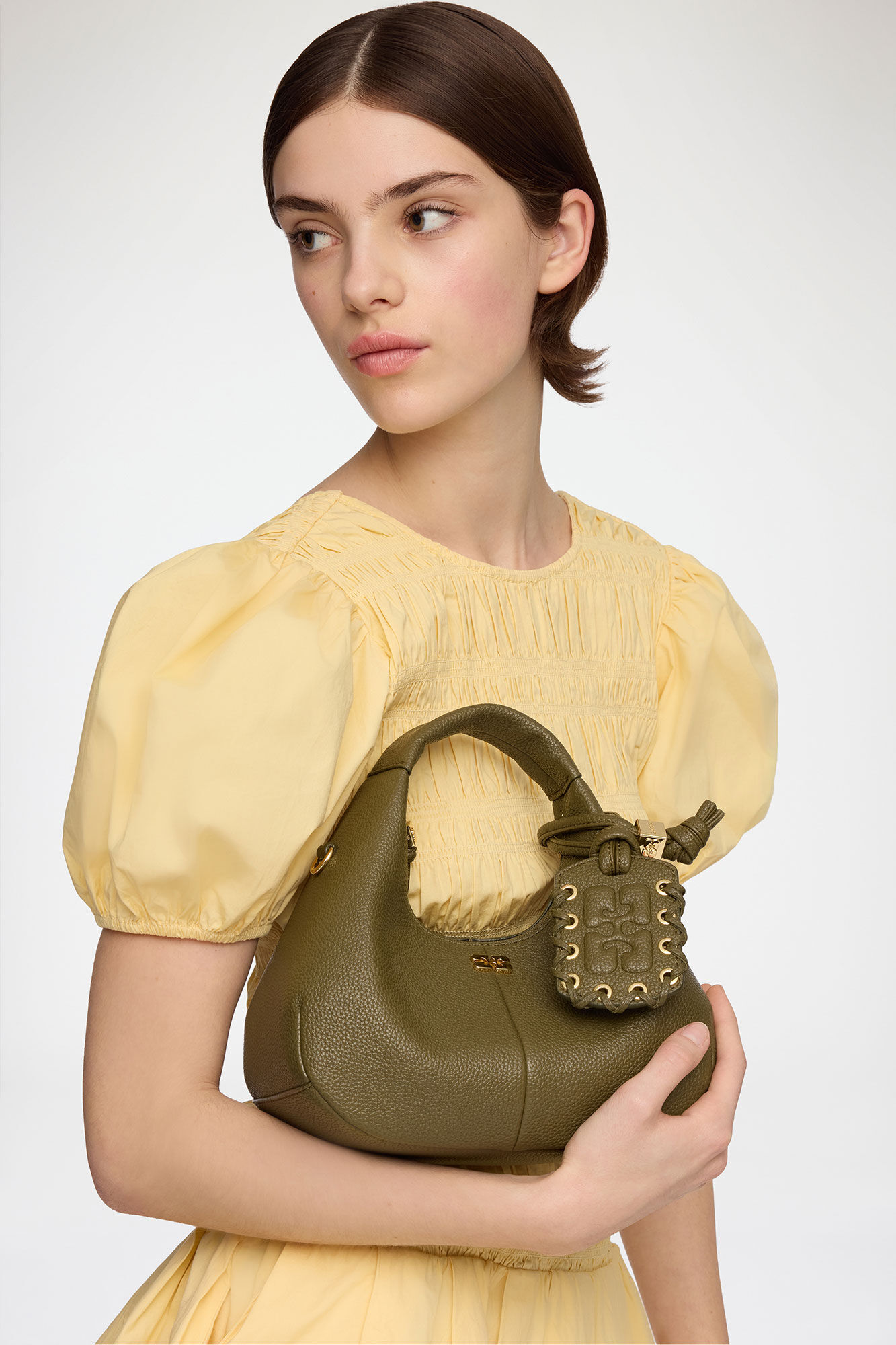 Mini Hobo Bag in Green, Recycled Polyester, in colour Military Olive - 2 - GANNI