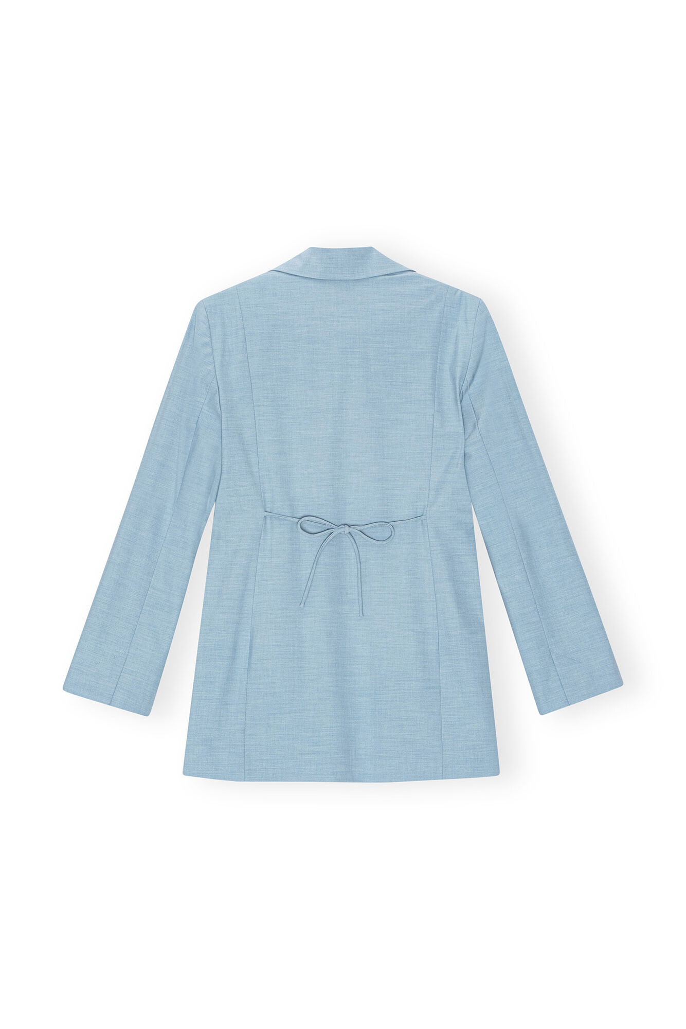 Blue Drapey Melange Tiestring Blazer, Elastane, in colour Powder Blue - 2 - GANNI