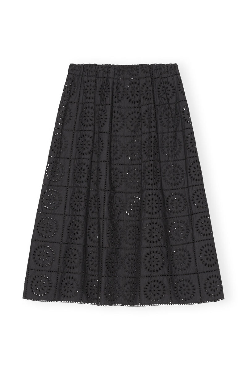 Broderie Anglaise Skirt, Cotton, in colour Black - 2 - GANNI