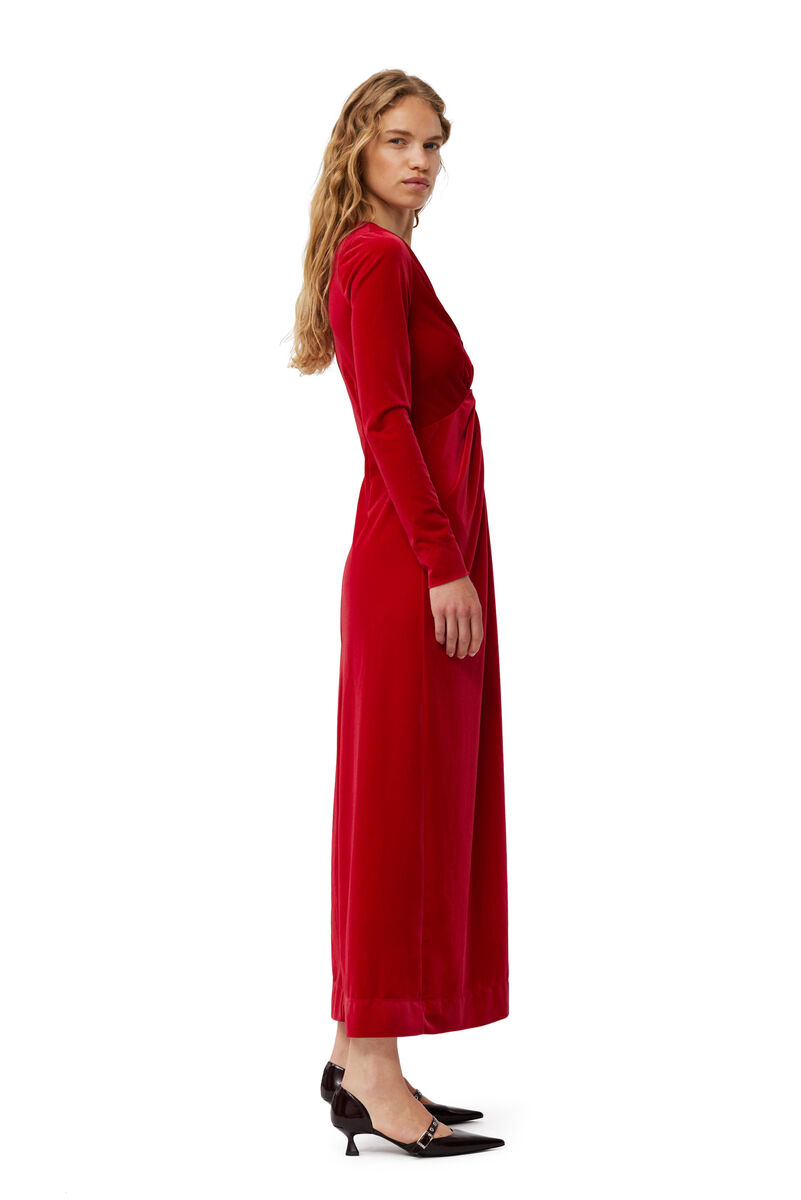 Red Velvet Jersey Twist Long Dress, Recycled Polyester, in colour Savvy Red - 3 - GANNI