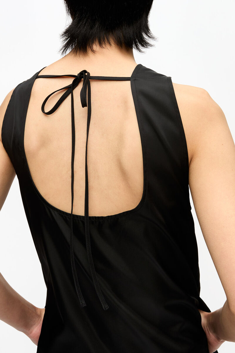 Black Duchesse Nylon Midi Dress, Recycled Polyamide, in colour Black - 3 - GANNI