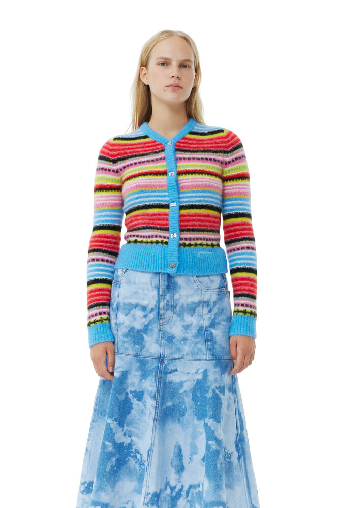 GANNI Striped Soft Wool Cardigan,Multicolour