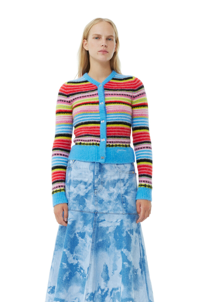 Striped Soft Wool-cardigan, Alpaca, in colour Multicolour - 1 - GANNI