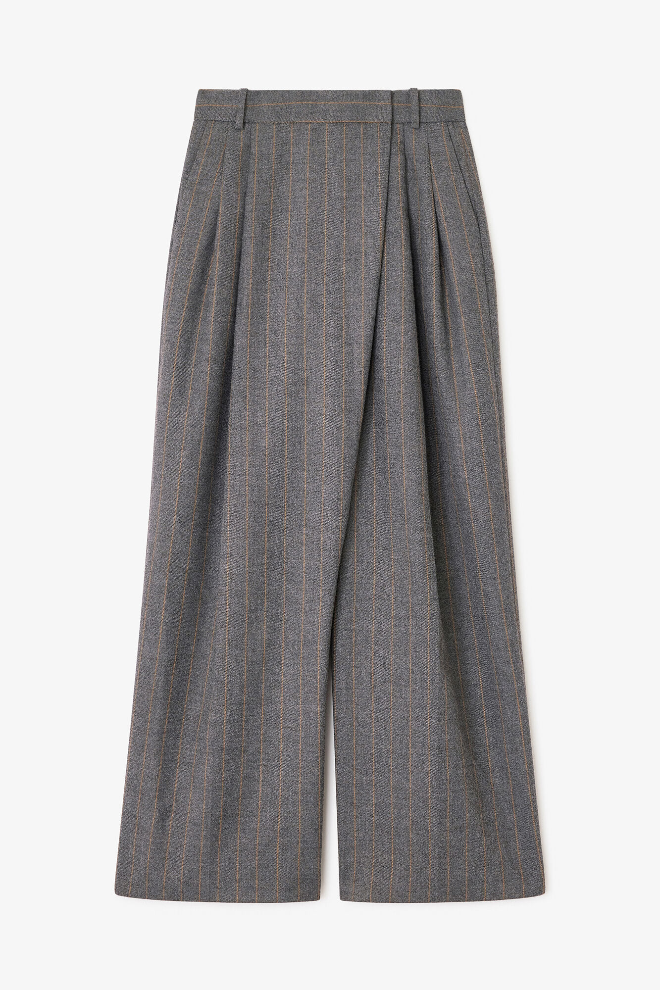 Grey Stripe Cross-over Trousers, Wool, in colour Pewter - 1 - GANNI