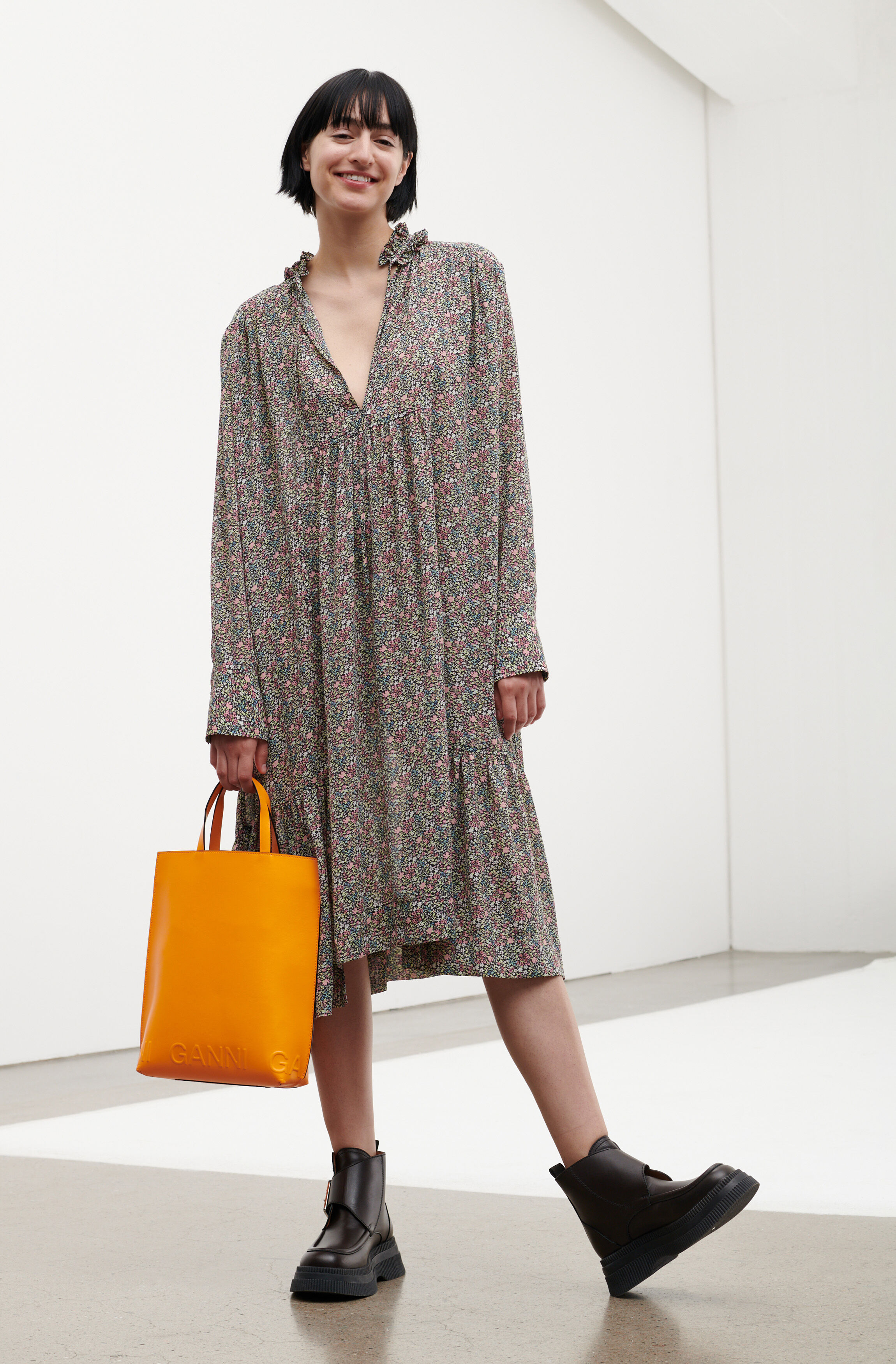 ganni beige dress