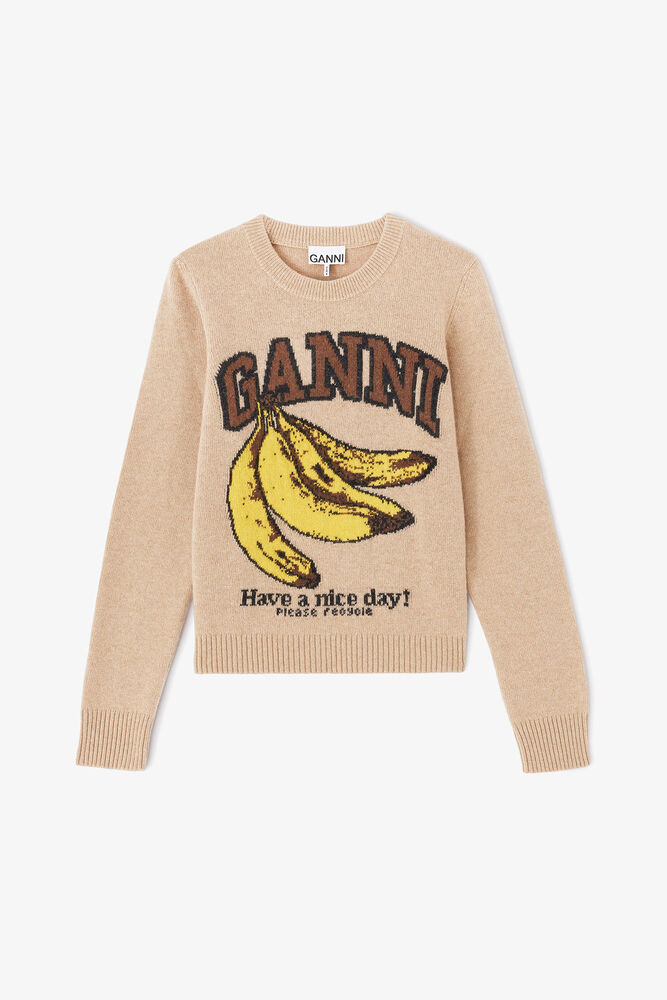 Graphic Wool Jumper, Camel