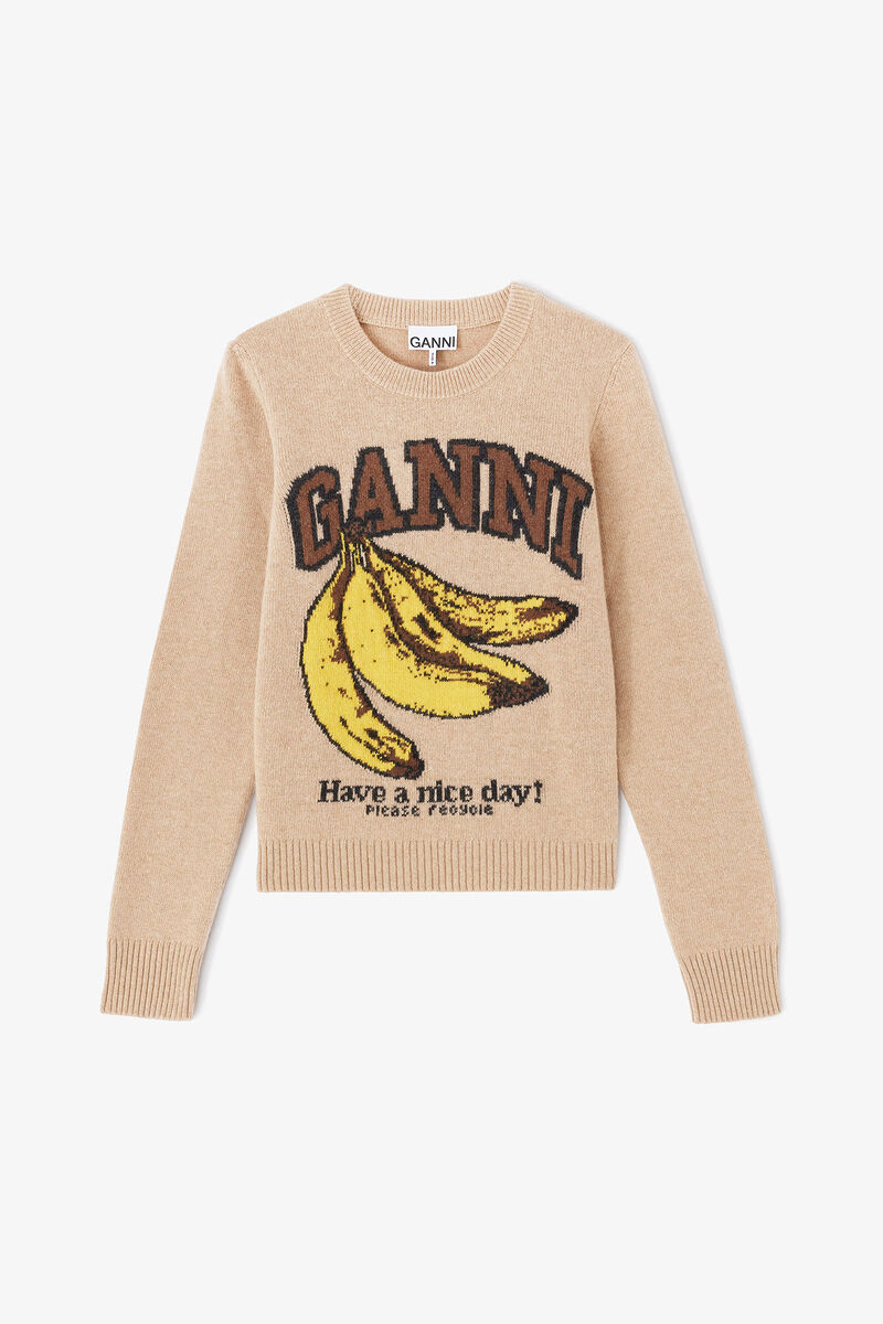 Graphic Wool Jumper, in colour Camel - 1 - GANNI