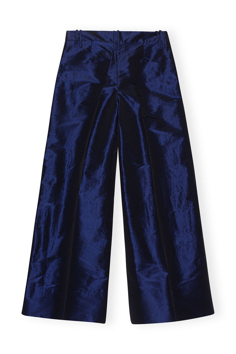 Blue Shiny Taffeta Wide High-waisted Trousers, Polyester, in colour Sodalite Blue - 2 - GANNI