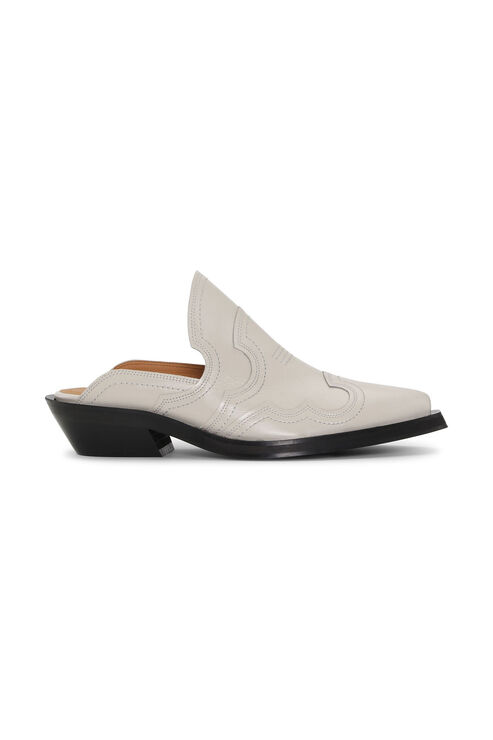 GANNI WHITE EMBROIDERED WESTERN MULES