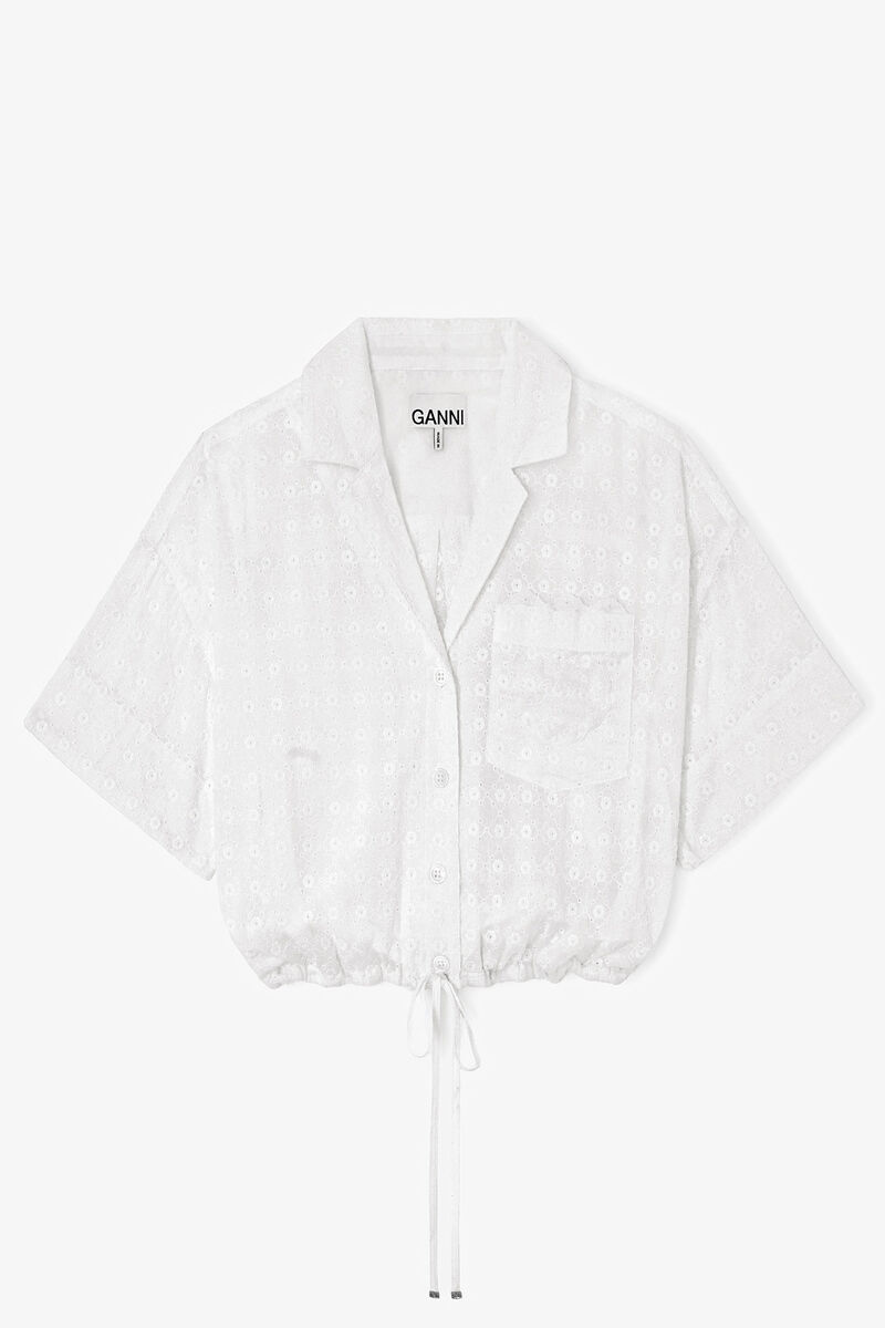 Shirt in White Broderie Anglaise, Organic Cotton, in colour Bright White - 1 - GANNI