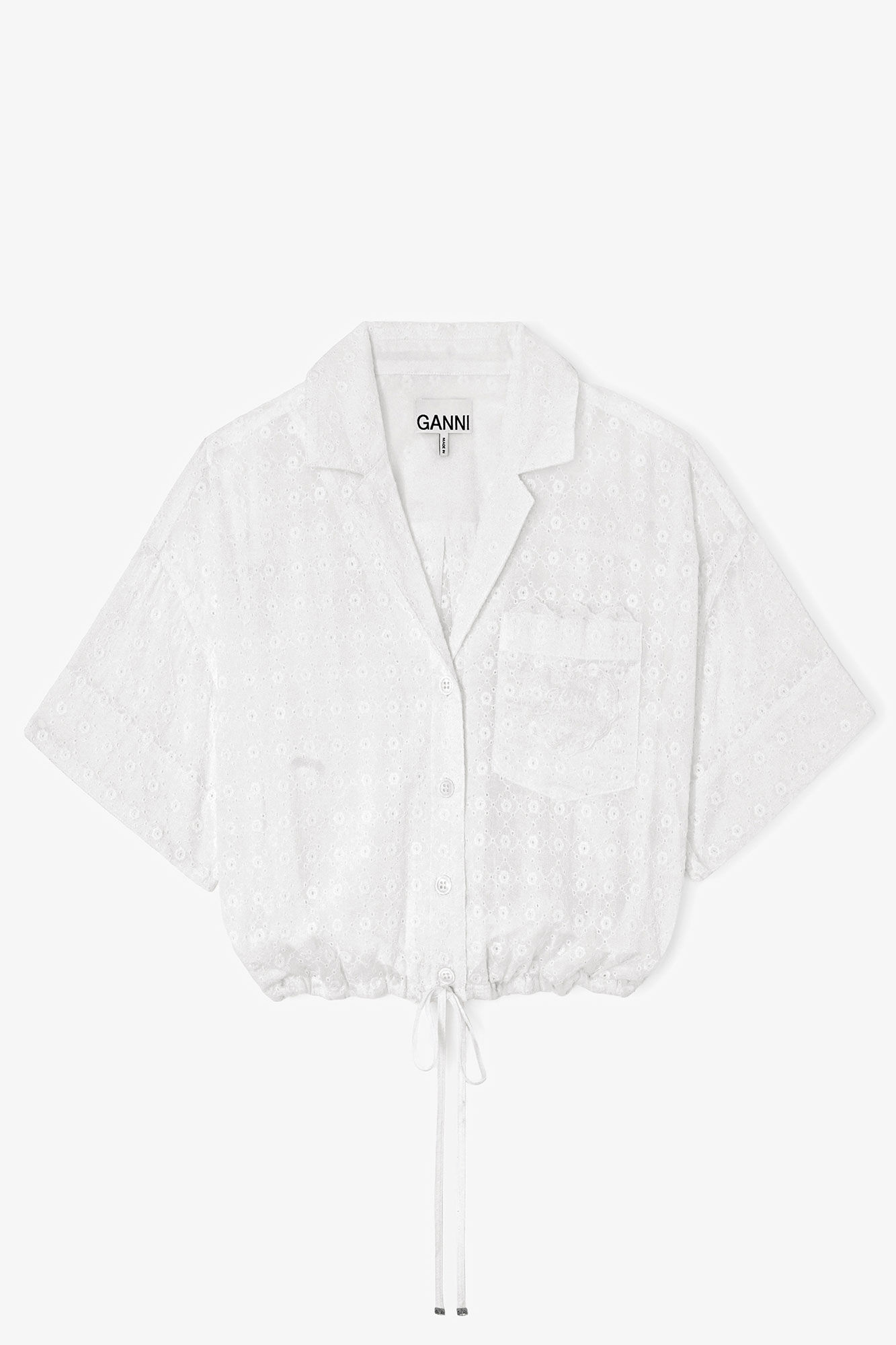Shirt in White Broderie Anglaise, Organic Cotton, in colour Bright White - 1 - GANNI