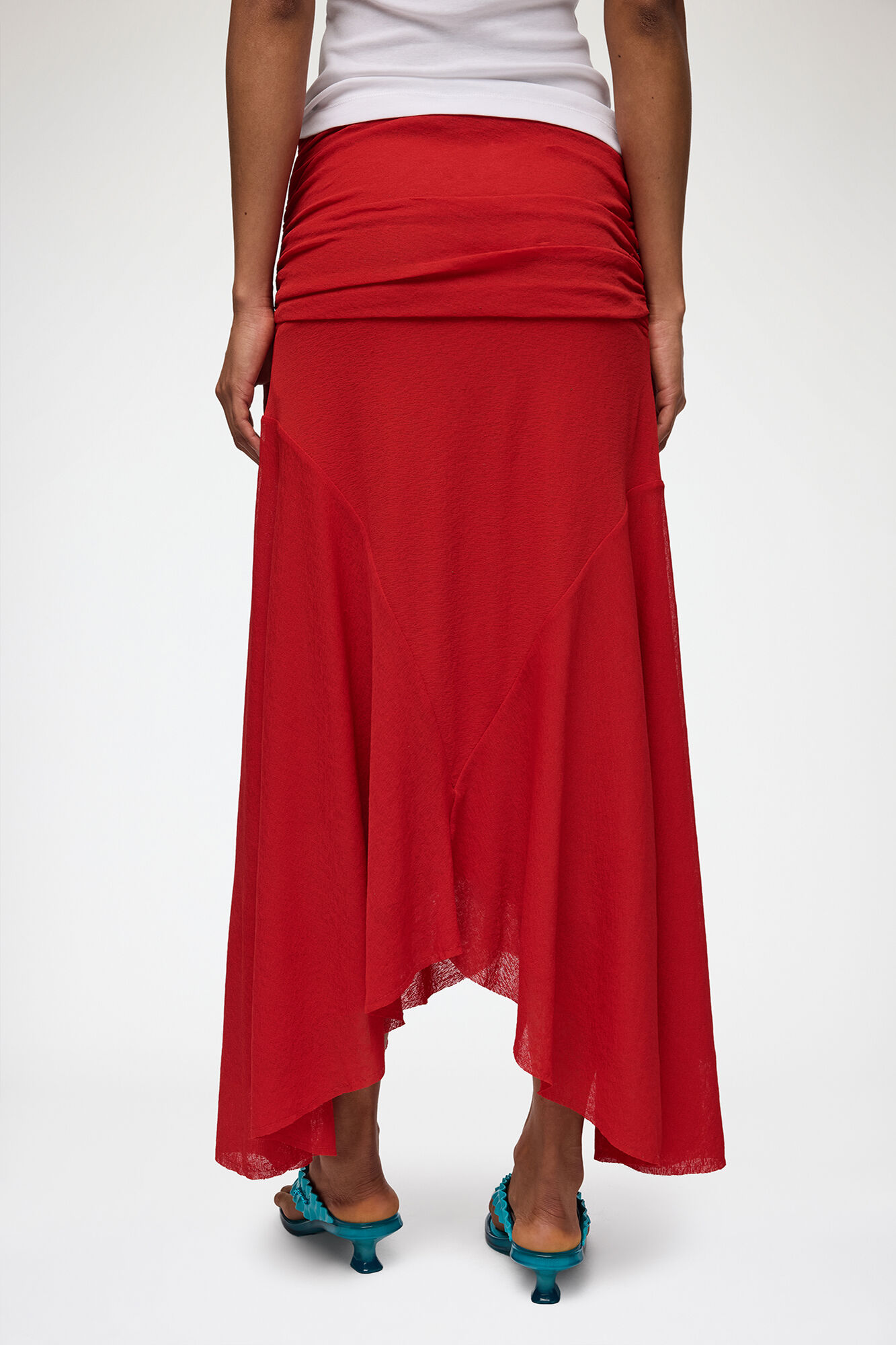 Langer Rock aus meliertem Netzstoff in Rot, Recycled Polyester, in colour Goji Berry - 3 - GANNI