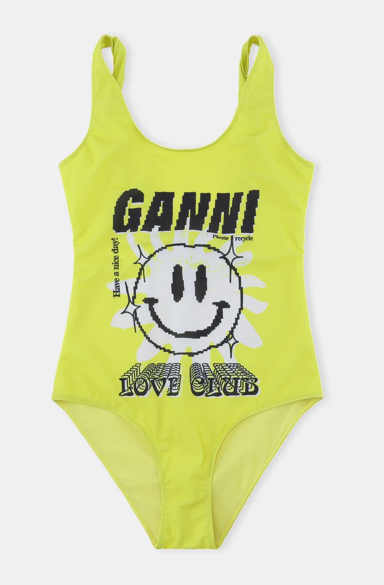 Graphic Sporty Swimsuit, Elastane, in colour Blazing Yellow - 1 - GANNI