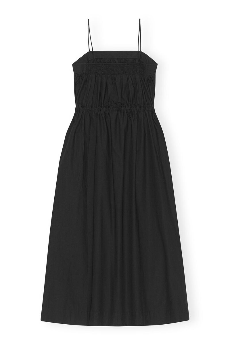 Cotton Poplin Maxi Strap Dress, Cotton, in colour Black - 2 - GANNI
