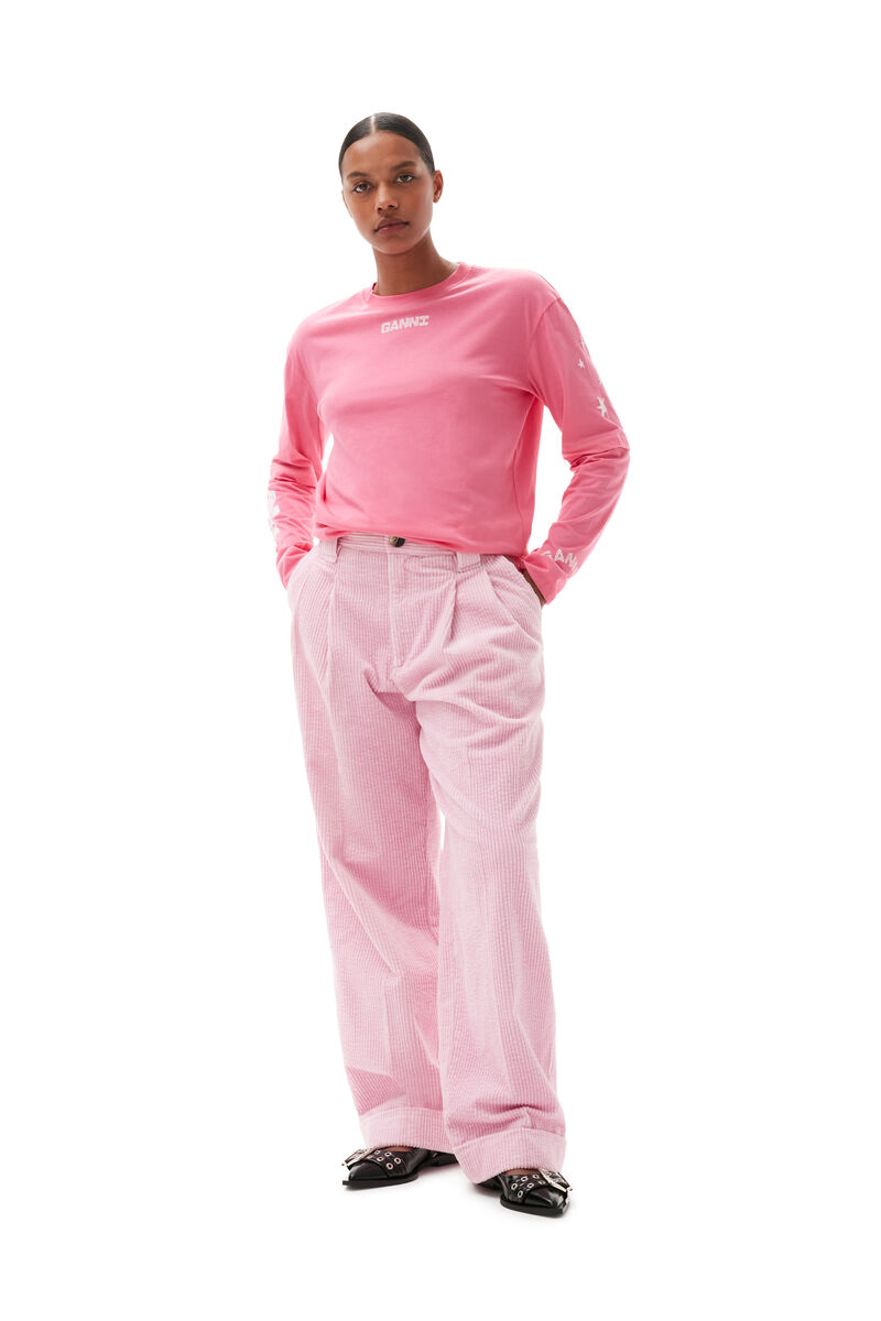 Long Sleeve T-shirt, Cotton, in colour Shocking Pink - 1 - GANNI