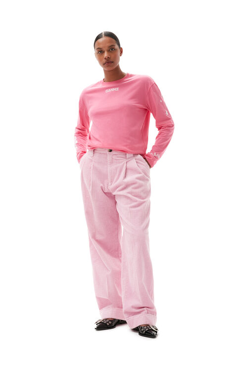 Ganni Layered Long-sleeve Graphic Tee In Shocking Pink