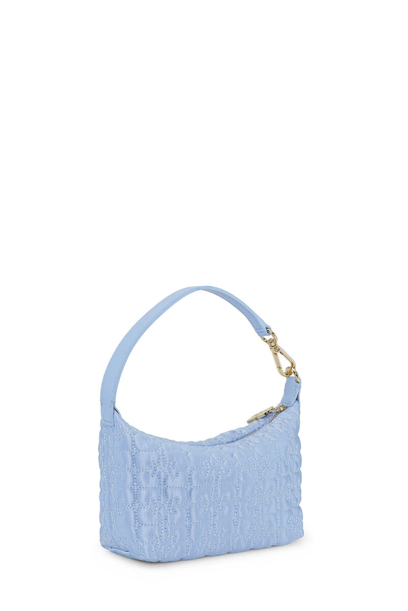 Light Blue Small Butterfly Pouch Satin Taske, Recycled Polyester, in colour Baby Blue - 2 - GANNI