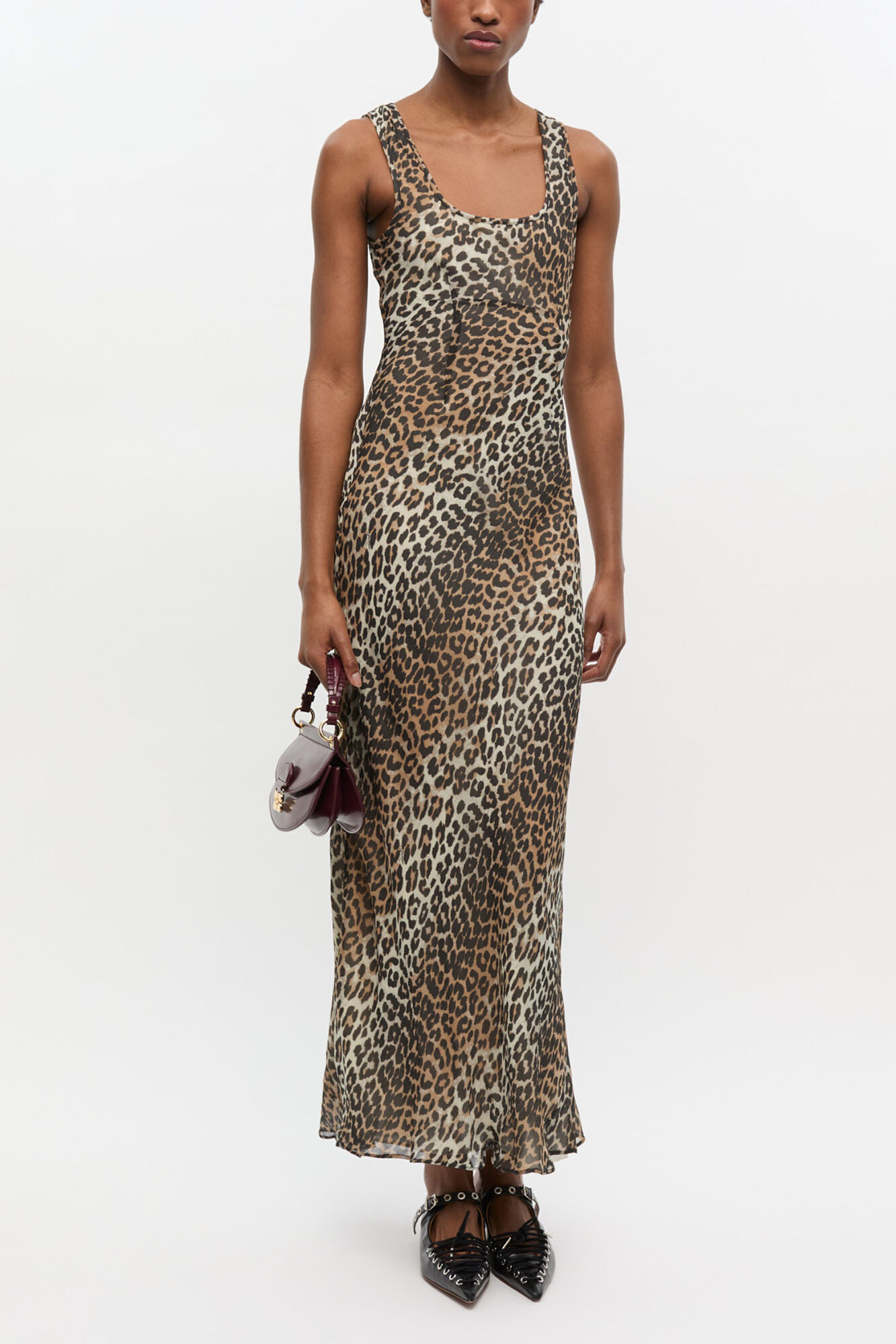 Leopard Print Maxi Dress, Viscose, in colour Leopard - 1 - GANNI