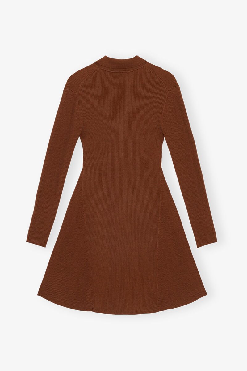 Brown Future Viscose Rib Mini Dress, Elastane, in colour Madder Brown - 2 - GANNI