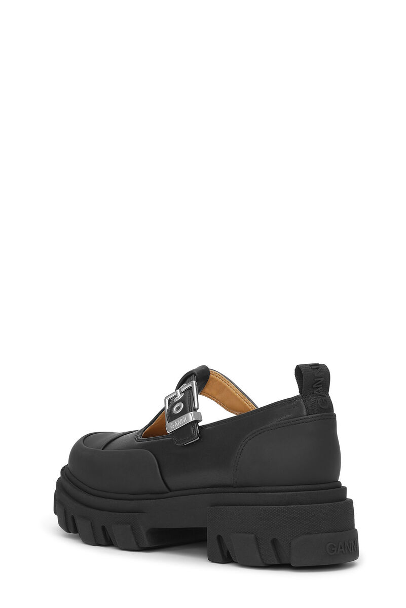 Black Cleated Mary Jane Shoes, Polyester, in colour Black - 3 - GANNI