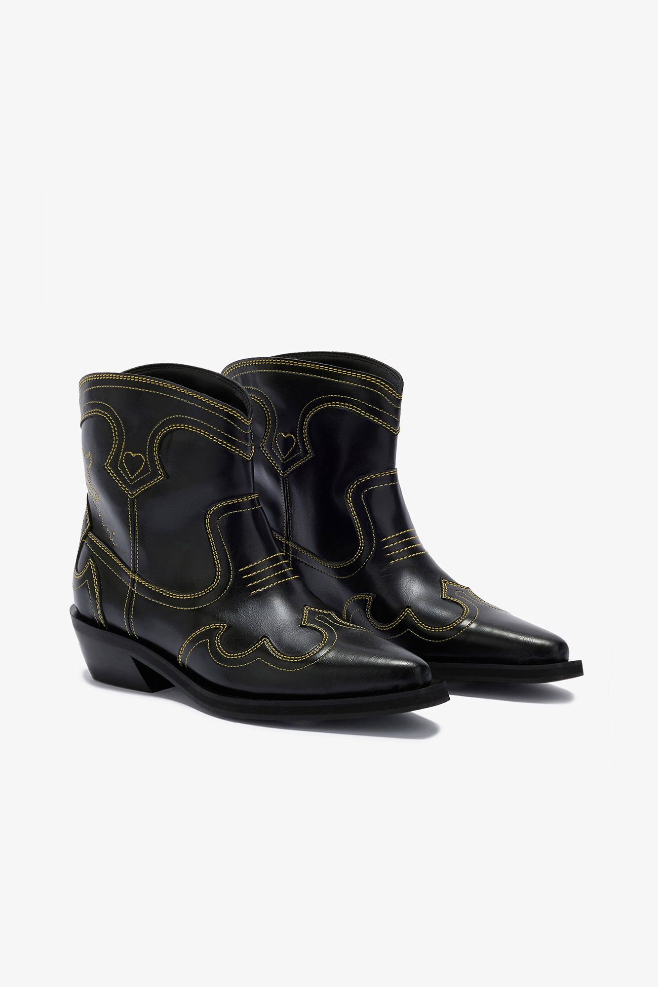 Low Shaft Embroidered Western Boots, in colour Blazing Yellow - 2 - GANNI