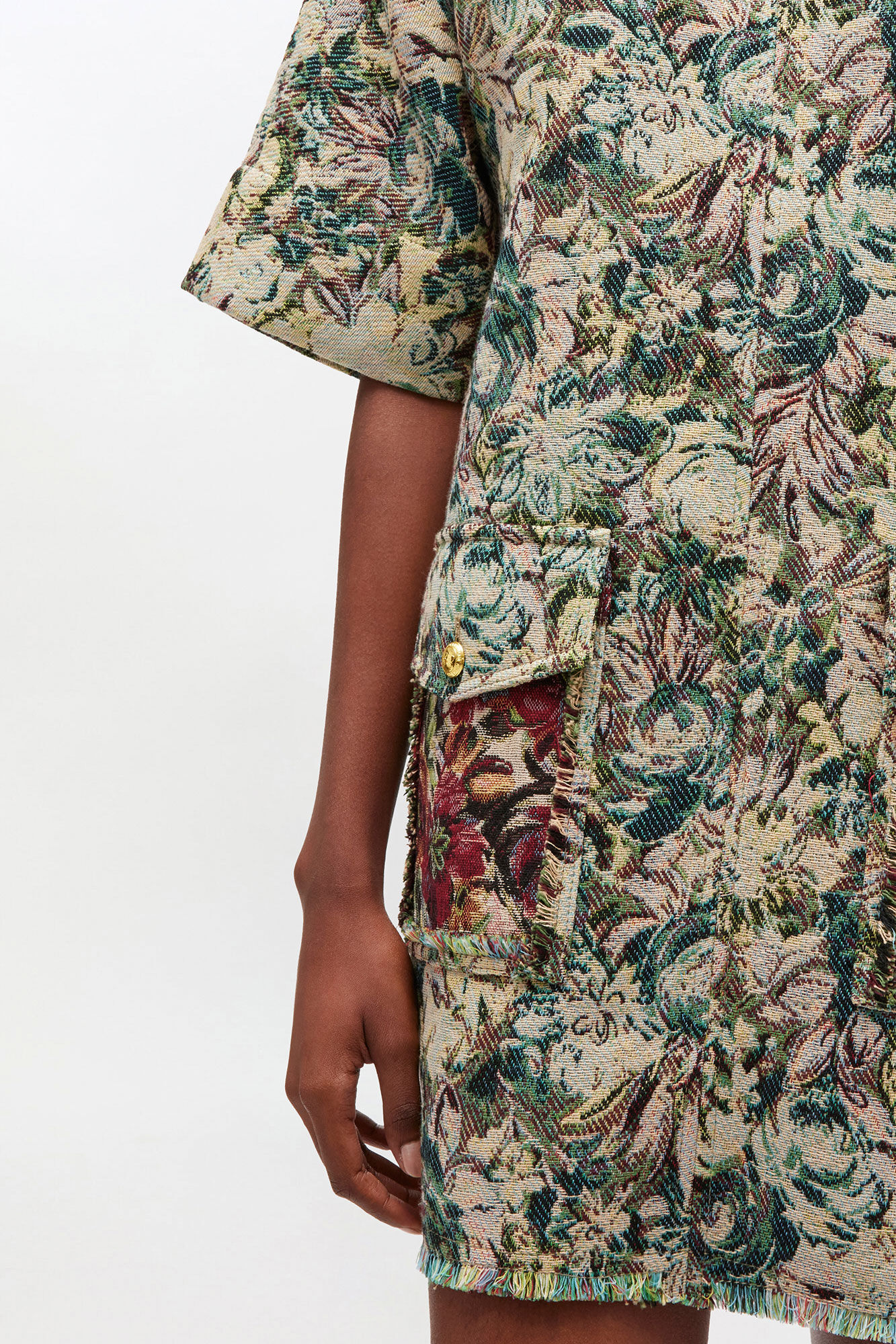 Robe kimono à motif tapisserie, Recycled Cotton, in colour Jadeite - 3 - GANNI