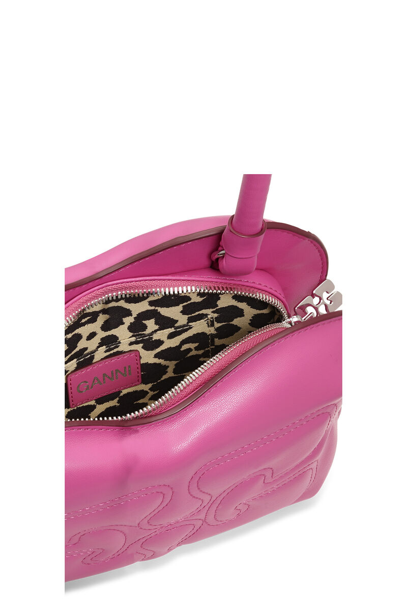 Pink Butterfly Top Handle Bag, Polyester, in colour Shocking Pink - 3 - GANNI