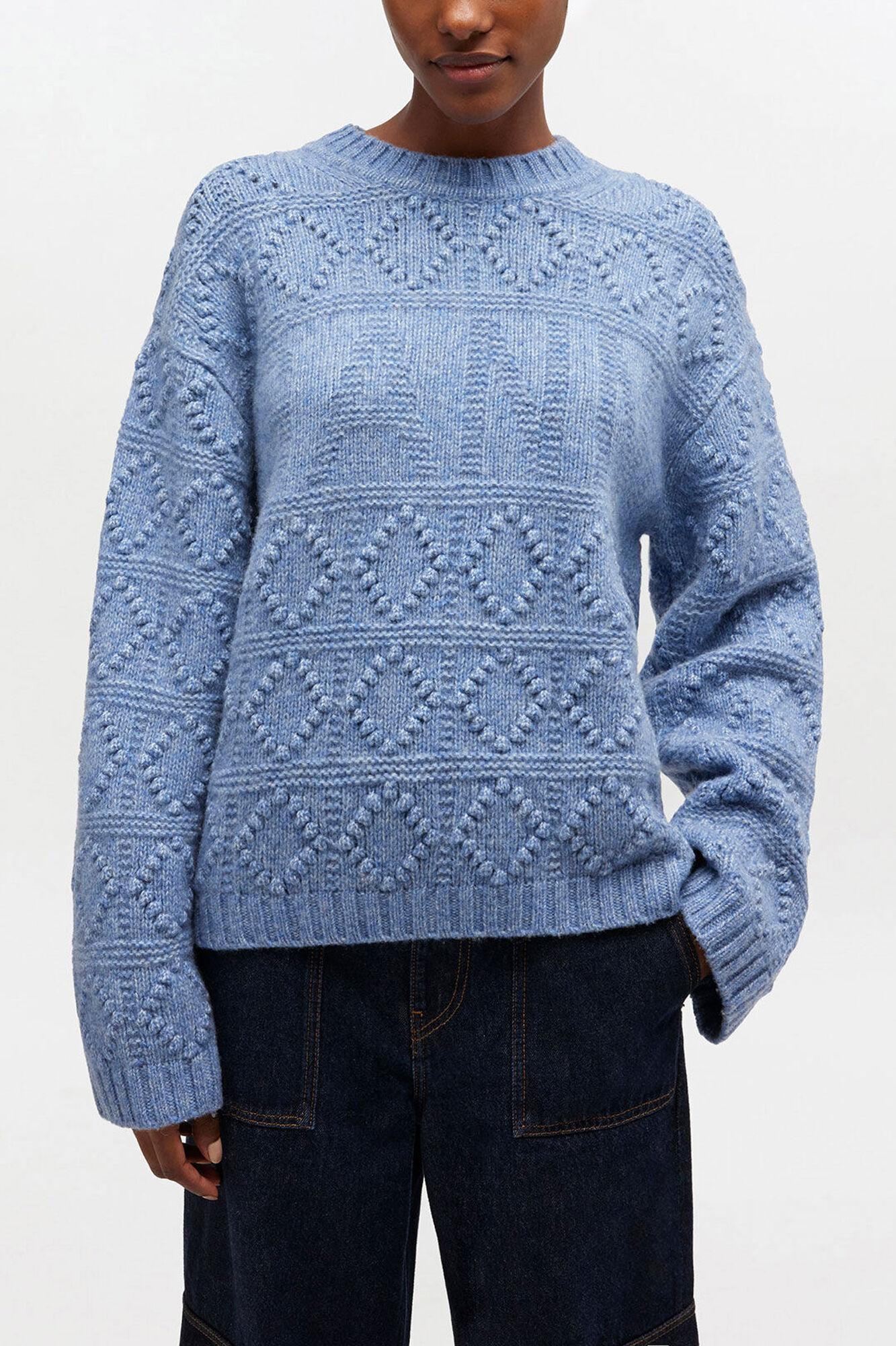 Cotton Wool Bubble Jumper, Wool, in colour Glacier Lake - 1 - GANNI