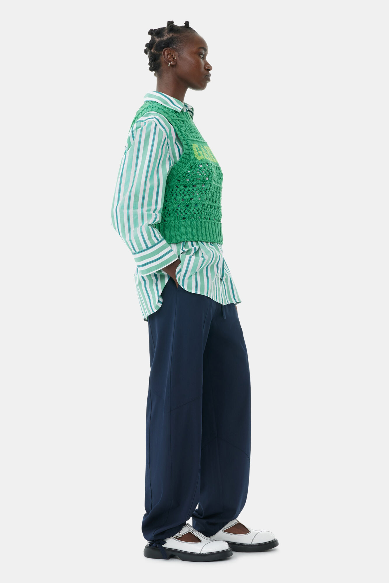 Gilet Green Cotton Rope, Organic Cotton, in colour Juniper - 3 - GANNI