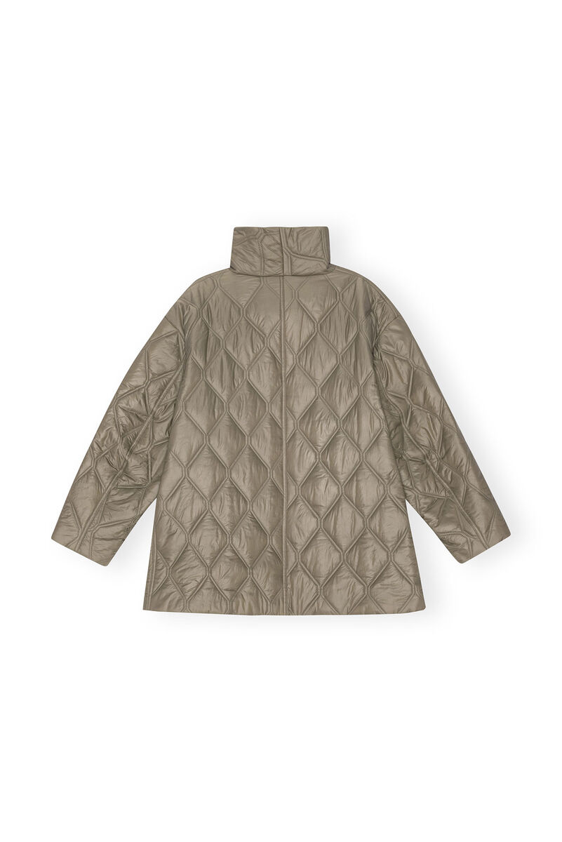 Brown Shiny Quilt Jacke, Recycled Polyamide, in colour Fallen Rock - 2 - GANNI