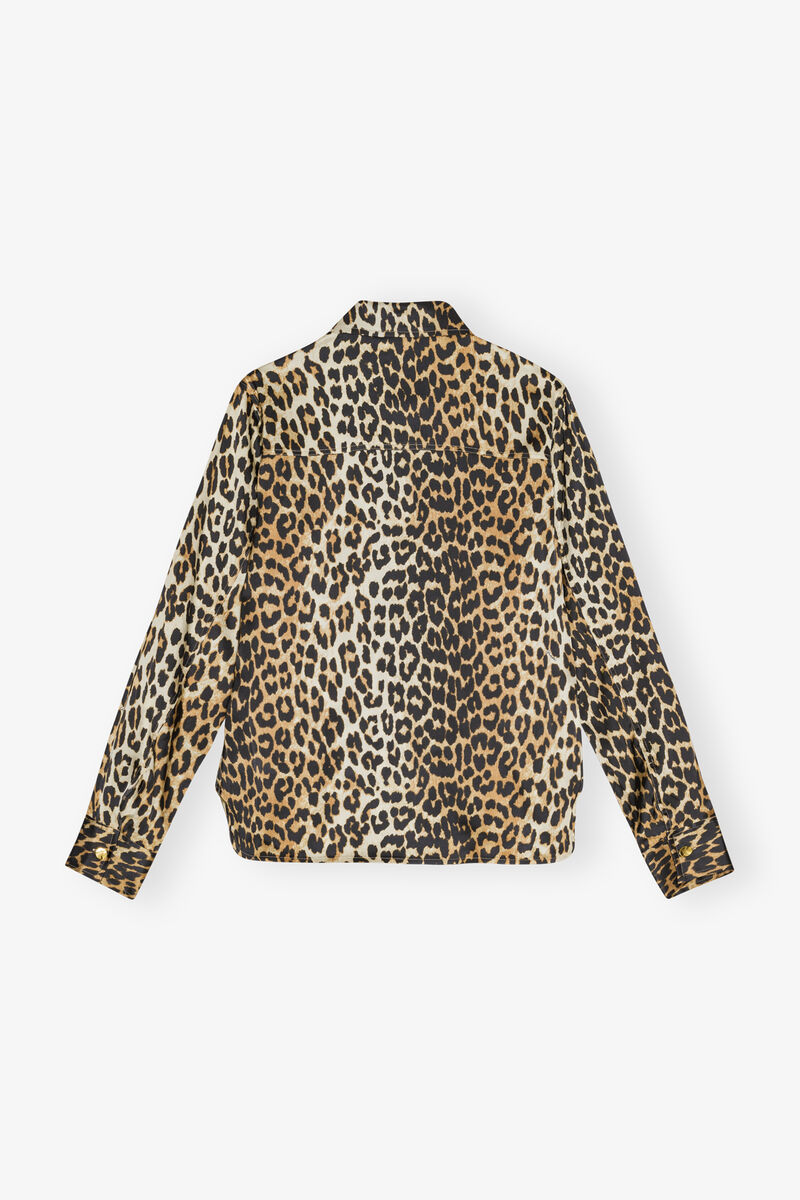 Leopard Print Satin Shirt, Spandex, in colour Leopard - 2 - GANNI
