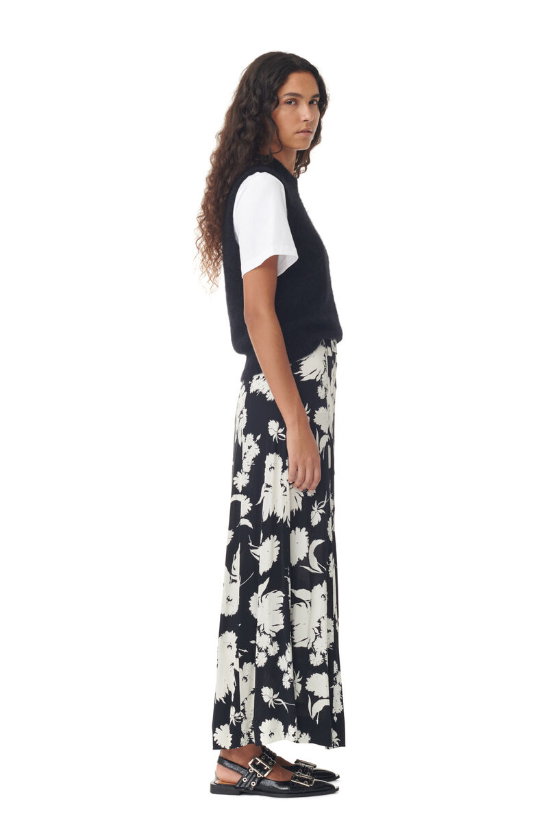 Printed Crepe Long Skirt, LENZING™ ECOVERO™, in colour Black - 2 - GANNI