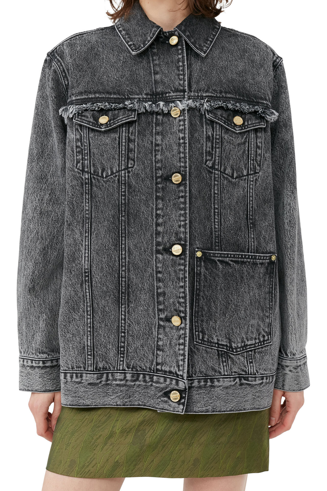 Snow Washed Oversized Denim Jakke, Cotton, in colour Black Washed - 5 - GANNI