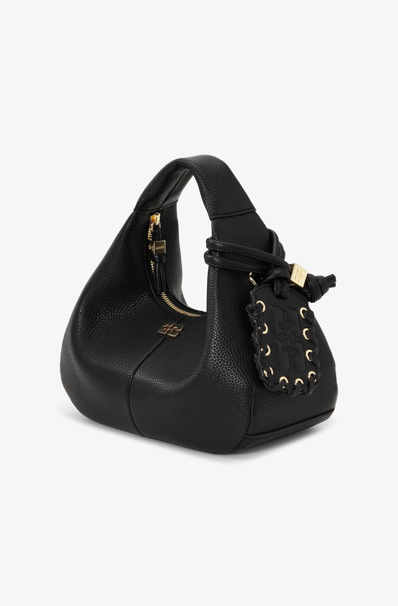 Black Mini Hobo Bag, Polyurethane, in colour Black - 2 - GANNI