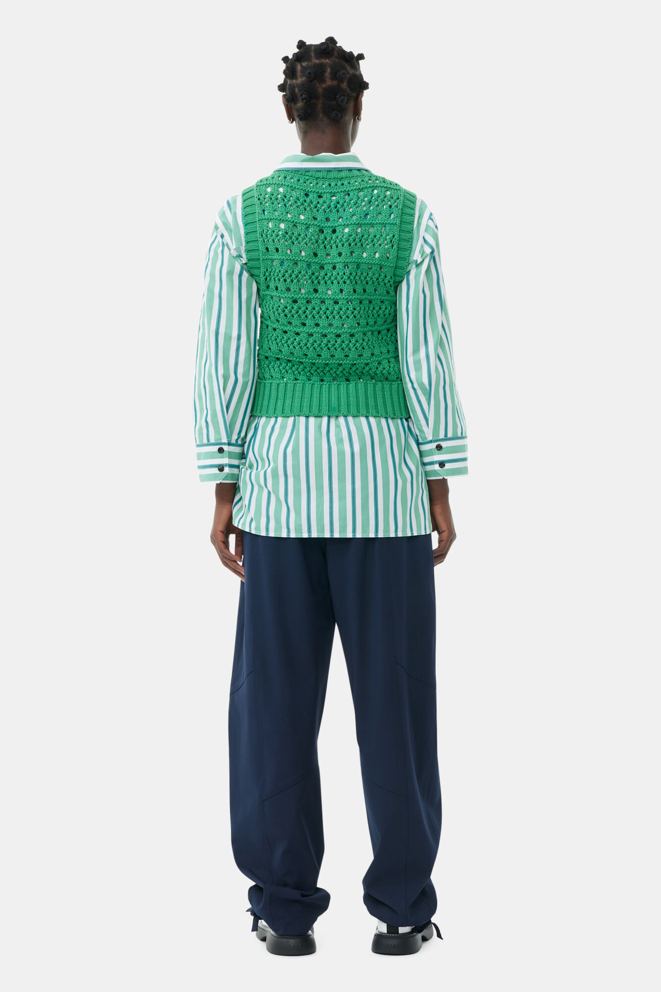 Gilet Green Cotton Rope, Organic Cotton, in colour Juniper - 4 - GANNI