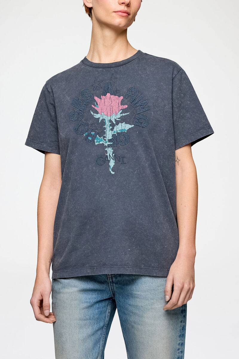 T-Shirt mit Rose, Recycled Cotton, in colour Phantom - 2 - GANNI