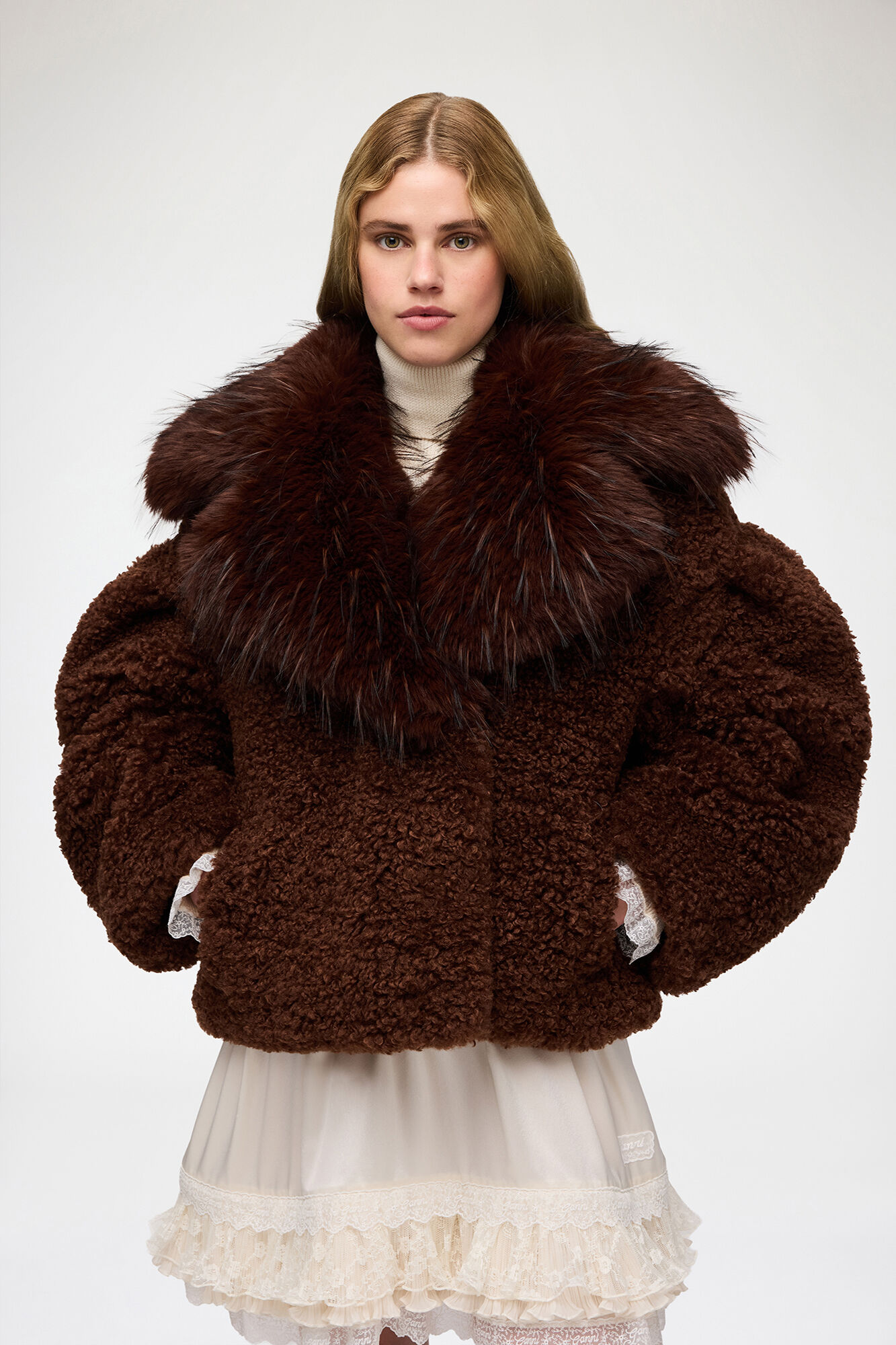 Ganni Women's Jacket In Alternative Shearling - Chocolate Brown Size 32