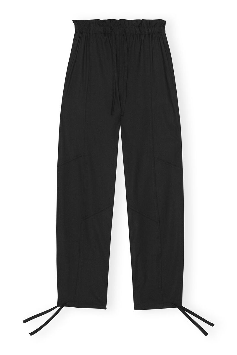 Pantalon Black Drapey Melange Elasticated Waist, Elastane, in colour Black - 1 - GANNI