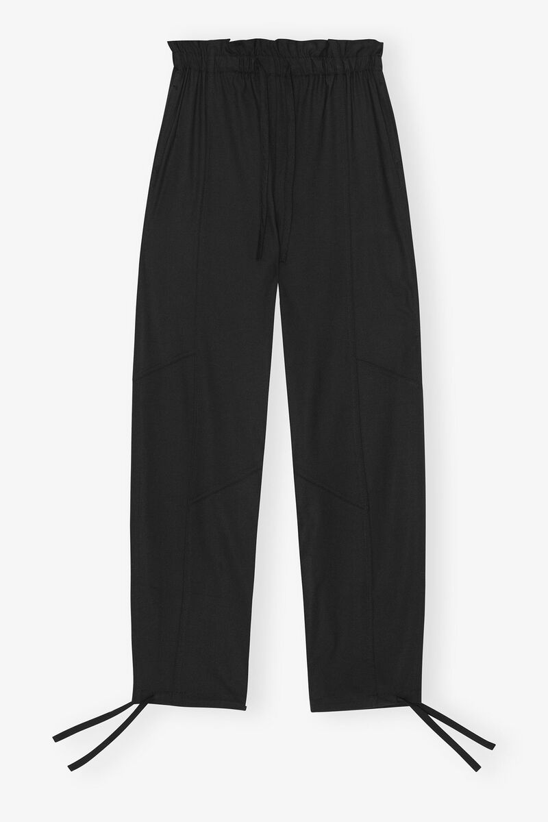 Black Drapey Melange Elasticated Waist Trousers, Elastane, in colour Black - 1 - GANNI