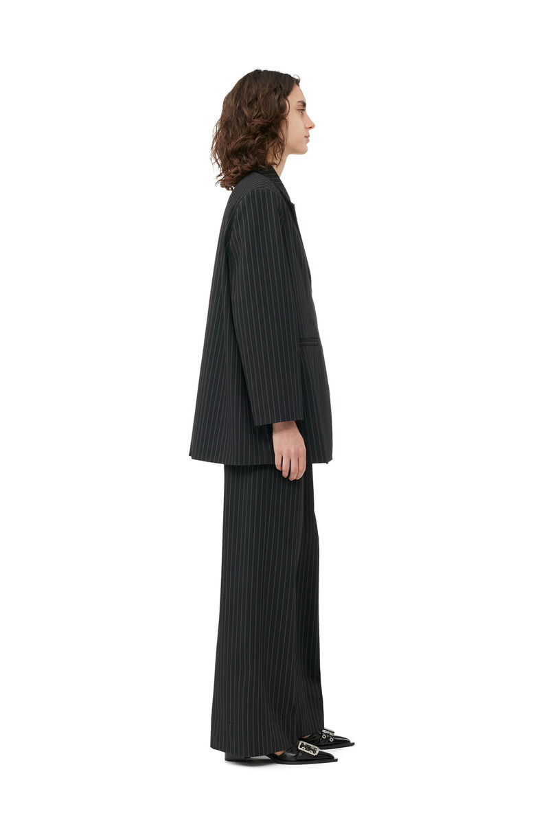 Stretch Stripe Oversized Blazer, Elastane, in colour Black - 3 - GANNI